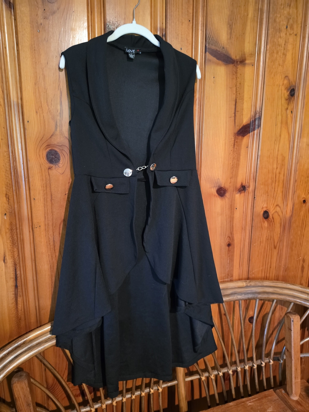 Love Black Sleeveless High-Low Top with Gold-Tone Buttons